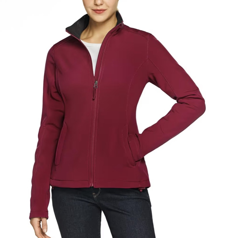 TSLA Burgundy Full-Zip Waterproof Softshell Jacket Size XS